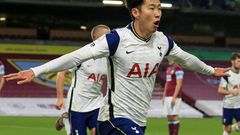 Son Heung-min celebrates his goal against Burnley