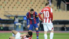 Lionel Messi was sent off after taking a swipe at Asier Villalibre as Barcelona lost the Spanish Super Cup final to Athletic Bilbao