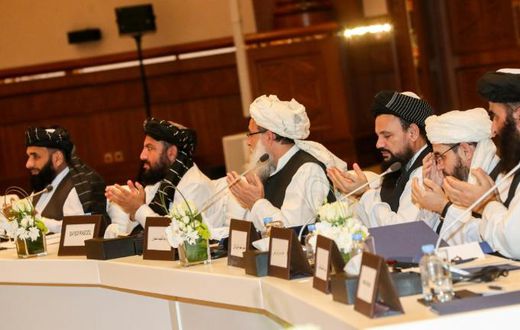 A Taliban delegation (pictured) met with a group of powerful Afghans including political figures in Doha in 2019 amid separate talks with the US seeking to end the long-running conflict
