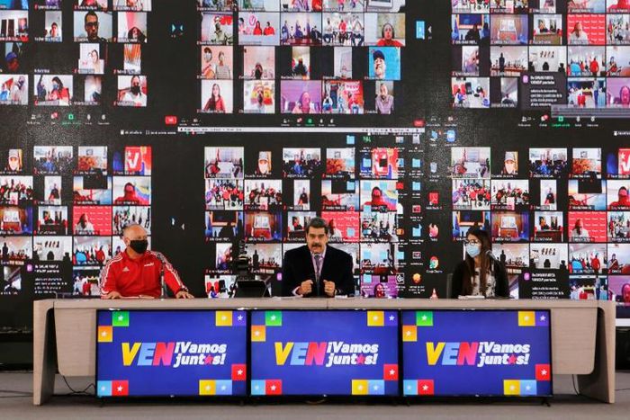 Venezuela's President Nicolas Maduro is seen here with the head of the Constituent Assembly, Diosdado Cabello, during a meeting of the ruling Socialist Party in Caracas on September 8, 2020