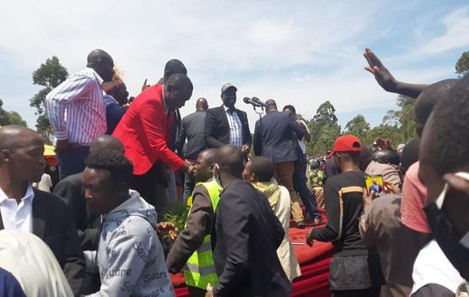 Deputy President William Ruto addressing a crowd at the Sironga Stadium in Nyamira County
