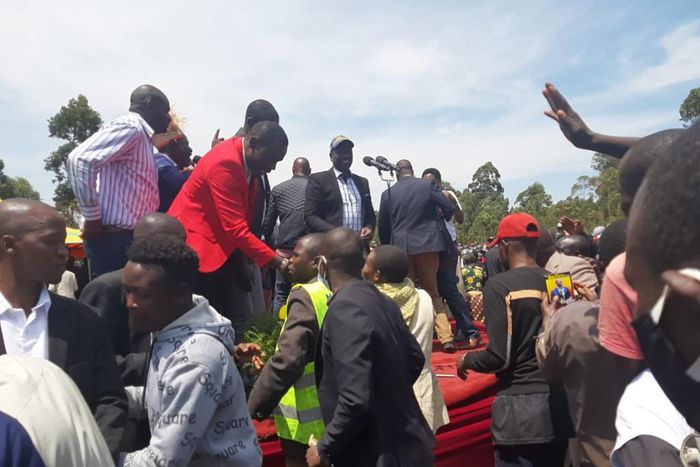 Deputy President William Ruto addressing a crowd at the Sironga Stadium in Nyamira County