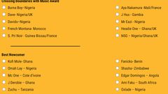list for 2020 Afrimma Nominees