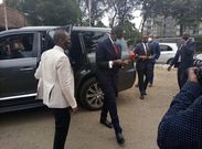 Nairobi Senator Johnson Sakaja at Kilimani Police Station accompanied by Makueni senator Mutula Kilonzo Jnr