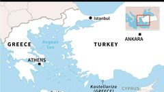 Map locating the Greek island of Kastellorizo, close to the Turkish coast