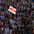 Belarus miners attend an opposition rally in the city of Salyhorsk on August 17, 2020