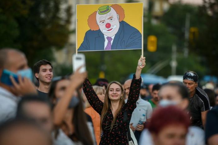 Borisov as a clown at a Sofia protest.