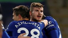 Chelsea's Timo Werner (C) celebrates scoring against Newcastle