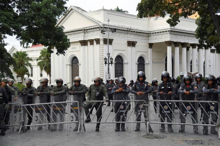 Security forces in January 2020 stand outside Venezuela's National Assembly, the only institution in the country led by the opposition but which has been rendered powerless