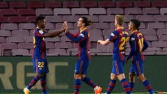 Ansu Fati (left) scored twice in Barcelona's victory over Villarreal on Sunday.