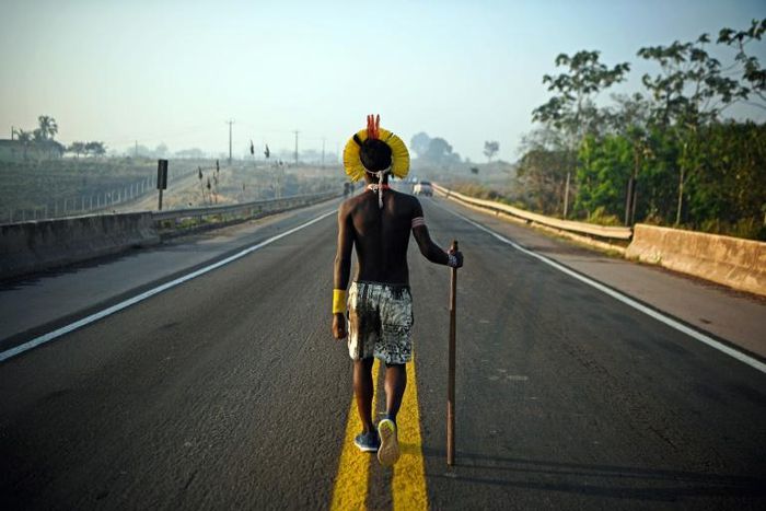 Members of the Kayapo Mekranoti ethnic group set up a road block across highway BR-163, the main artery connecting Brazil's mid-western agricultural heartland to the river ports of the Amazon