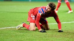 Bayern Munich forward Thomas Mueller shows his frustration during Wednesday's shock German Cup defeat at Holstein Kiel