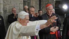 Former Pope Benedict XVI (L, pictured 2008), who stepped down in 2013, contracted shingles when he visited his older brother in Bavaria