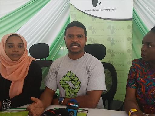 Haki Africa Executive Director Hussein Khalid during a past press address