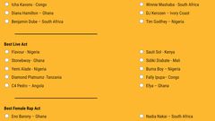 list for 2020 Afrimma Nominees