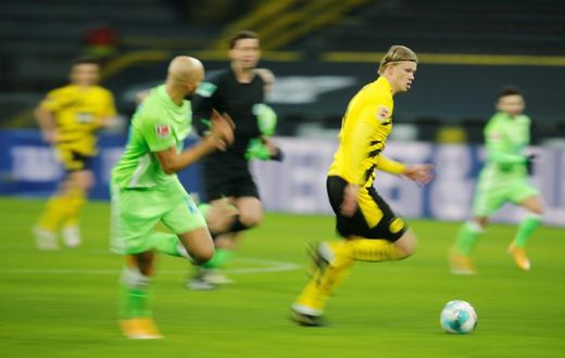 Erling Braut Haaland (C) made his Borussia Dortmund comback after injury in Sunday's 2-0 home win against Wolfsburg