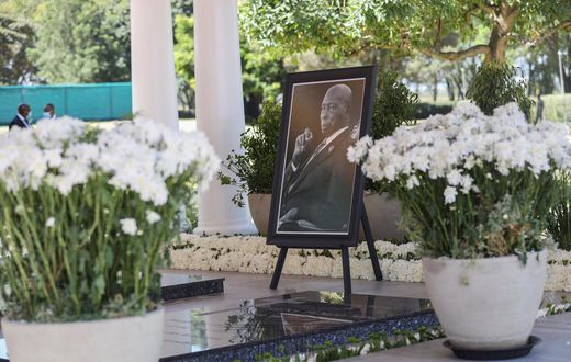 Portrait of the late Mzee Daniel Moi beside his grave, one year after he passed on