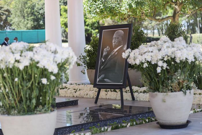 Portrait of the late Mzee Daniel Moi beside his grave, one year after he passed on