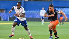 Algerian forward Andy Delort (right) scored twice in  Montpellier's 4-3 win over Strasbourg