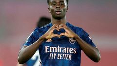 Arsenal's Bukayo Saka celebrates scoring against Southampton