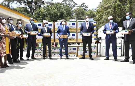 Ministry of Health CAS Rashid Aman when he received donations from IGAD on August 18, 2020