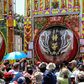 Festival goers looking at exhibits at Yimin temple in Hsinchu, northern Taiwan