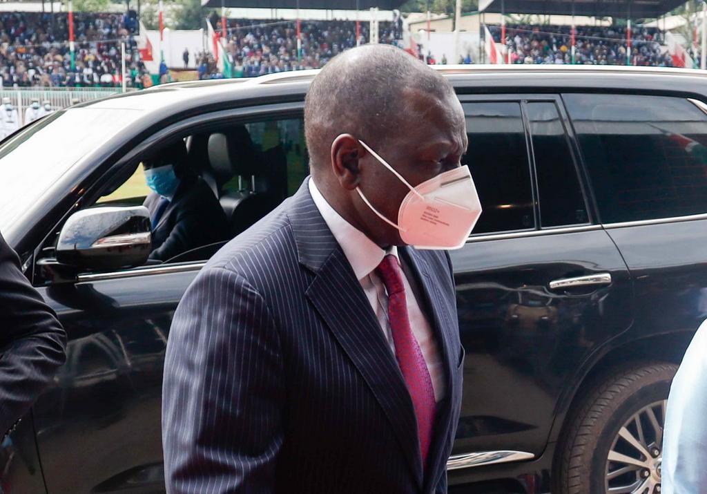 Deputy President William Ruto arriving for the Mashujaa Day celebrations at Gusii Stadium, Kisii County