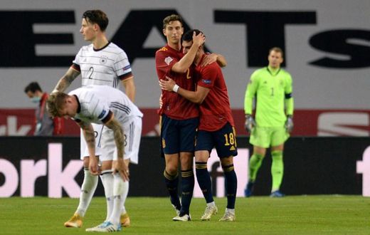Ferran Torres (R) scored a hat-trick as Spain hammered Germany 6-0