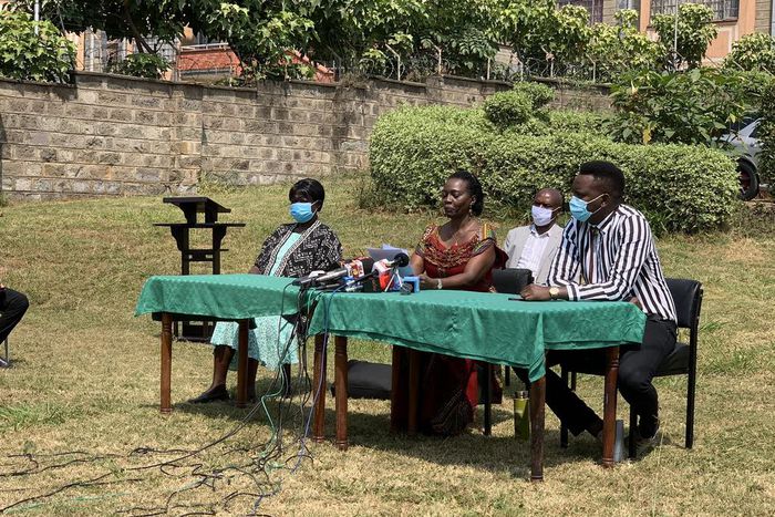 NARC Kenya leader Martha Karua with other party officials during a press address on August 10,2020