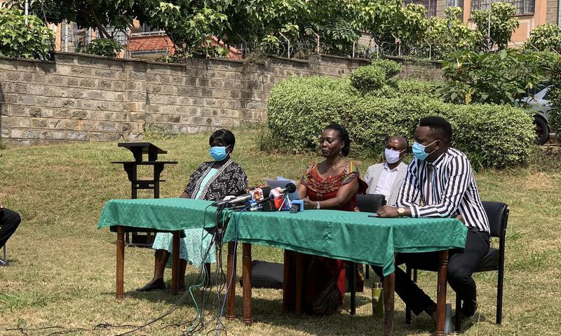 NARC Kenya leader Martha Karua with other party officials during a press address on August 10,2020