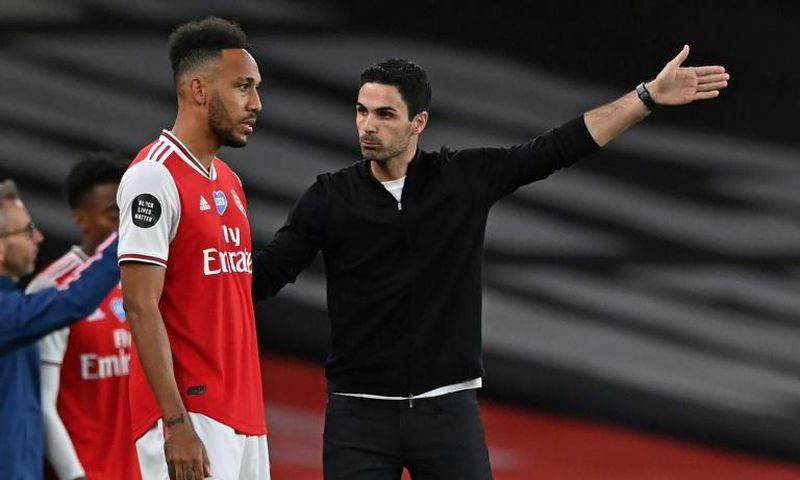 Mikel Arteta (right) is hoping to convince Pierre-Emerick Aubameyang (left) to remain at Arsenal