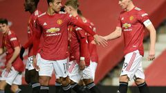Manchester United midfielder Scott McTominay (right) celebrates after scoring against Watford in the FA Cup