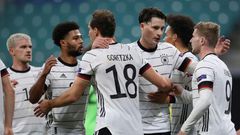 Let's celebrate: Germany's Timo Werner (right) is congratulated by teammates