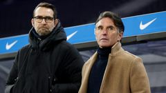Hertha Berlin sacked both head coach Bruno Labbadia (R) and general manager Michael Preetz (L) on Sunday