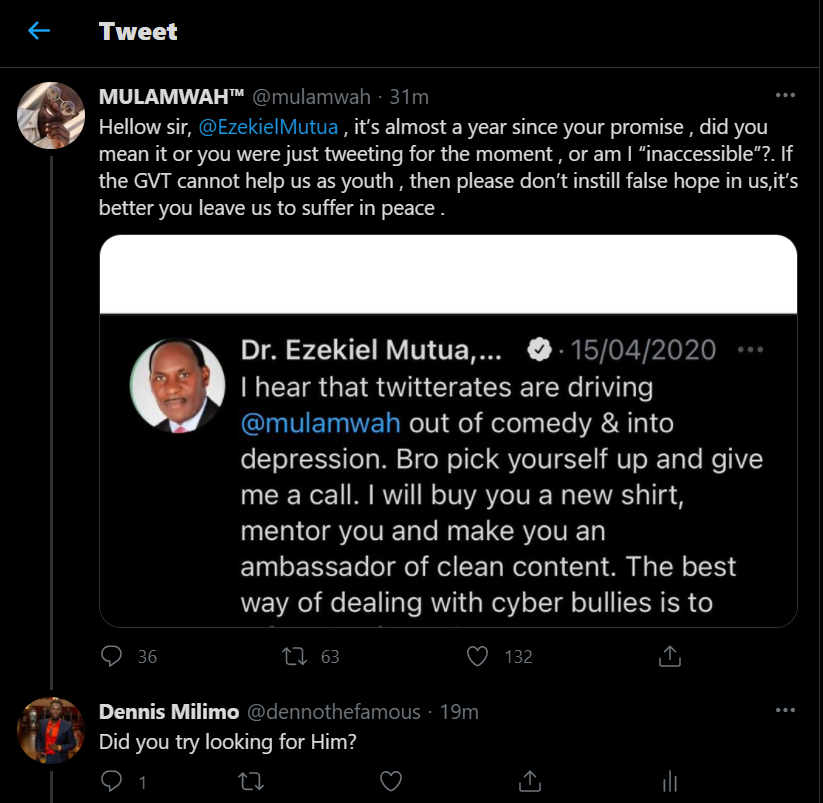 Mulamwah's tweet