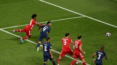 Kingsley Coman (L) heads in the winning goal for Bayern Munich in the Champions League final