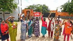 Garment workers of Euro Clothing Company II protest in front of the factory in Mandya district, Karnataka state