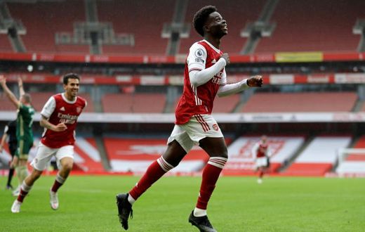 Arsenal's Bukayo Saka celebrates his goal against Sheffield United