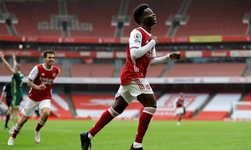 Arsenal's Bukayo Saka celebrates his goal against Sheffield United