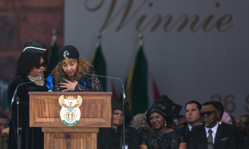 Zindzi Mandela, left, and her sister Zenani Mandela-Dlamini, at the funeral of their mother, Winnie Madikizela-Mandela in April 2018