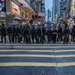 Police patrol after protesters rallied in Hong Kong to protest against the government's decision to postpone the legislative council elections