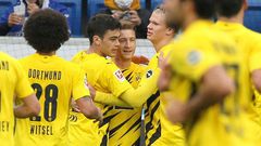 Marco Reus celebrates his match-winner with Erling Braut Haaland