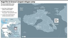 Map of the island of Lesbos, locating the the Moria refugee camp, the largest in Greece, which was destroyeed by fire Wednesday morning.