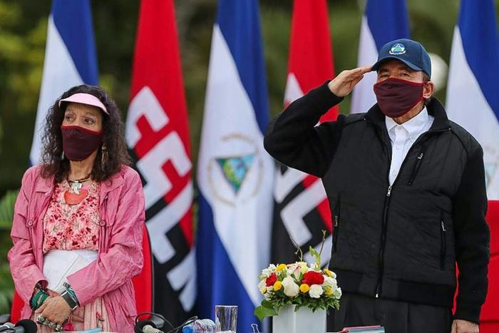 President Daniel Ortega and his wife Vice President Rosario Murillo wore masks at celebrations marking the 41st anniversary of the Sandinista revolution but the leader has taken no measures to contain the coronavirus
