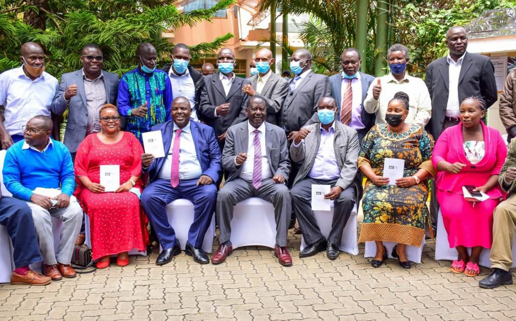 ODM party leader Raila Odinga during a meeting with party leaders in Nairobi