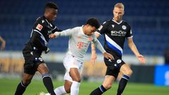 Bayern Munich and Germany winger Serge Gnabry (C) has tested positive for Covid-19