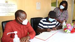 Health CS Mutahi Kagwe with CSs Charles Keter and Raychelle Omamo during a visit to Narok County