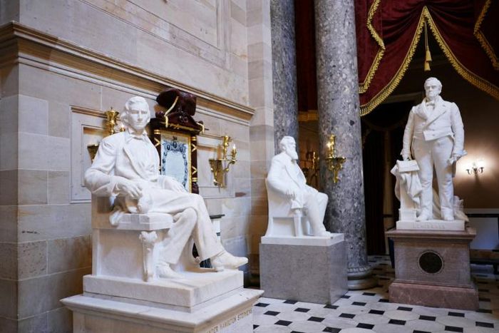 The US House approved a measure to remove from Capitol Hill statues of people who served in the Confederacy during the 1861-1865 Civil War, including this one of Confederate vice president Alexander Hamilton Stephens (L)