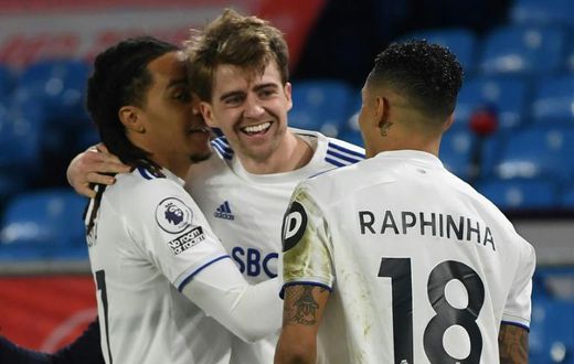 Lucky 13: Patrick Bamford (centre) scored his 13th goal of the season in Leeds' 3-0 win over Southampton