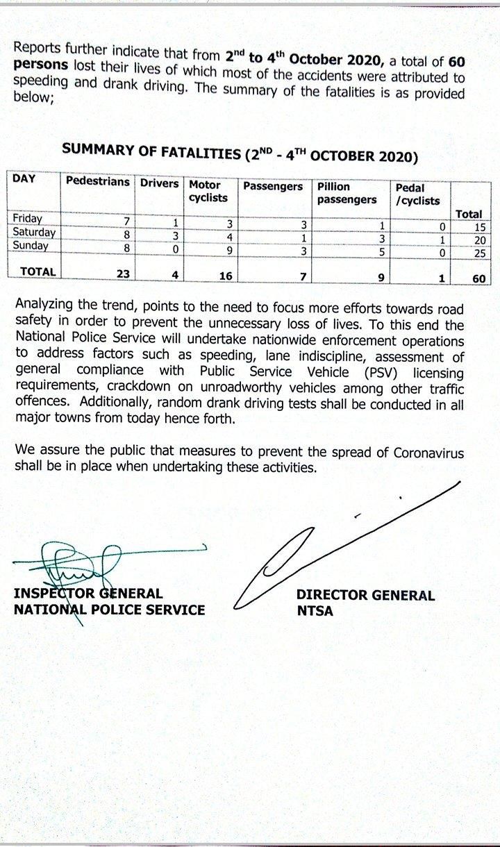 NTSA/NPS statement